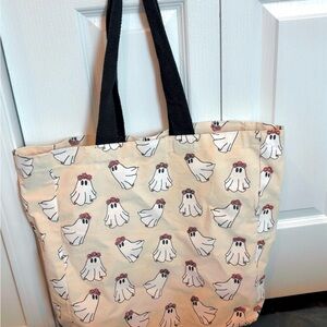 Halloween Ghost Print Tote Bag - Cream and Black